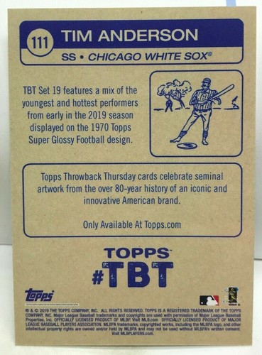 Tim Anderson 2019 Topps Throwback Thursday 1970 Super Glossy Design #111 SP /735 - Afbeelding 2 van 2