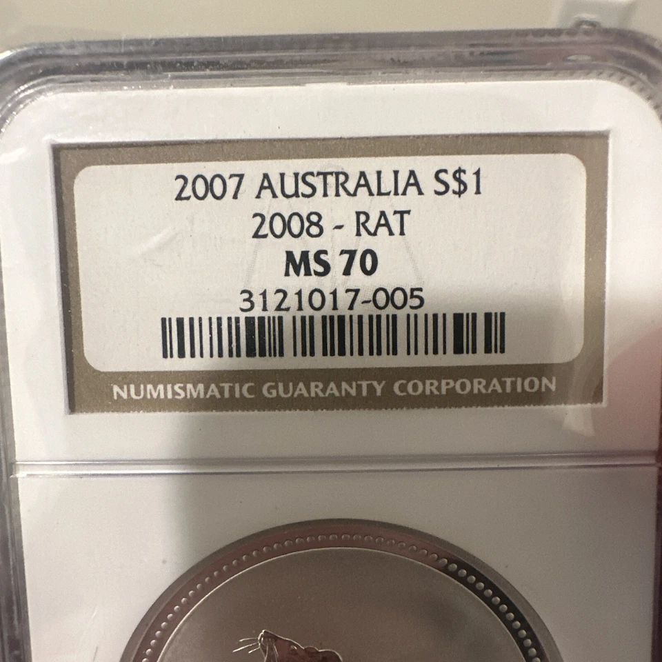 2007 SILVER AUSTRALIA 1 OZ $1 2008 YEAR OF RAT LUNAR COIN NGC MS 70 RARE - Image 2 of 4