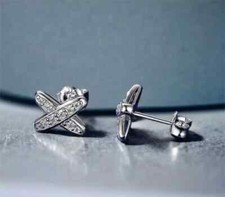 1Ct Round VVS1 Moissanite Cross Stud Push Back Earrings 14K White Gold Plated