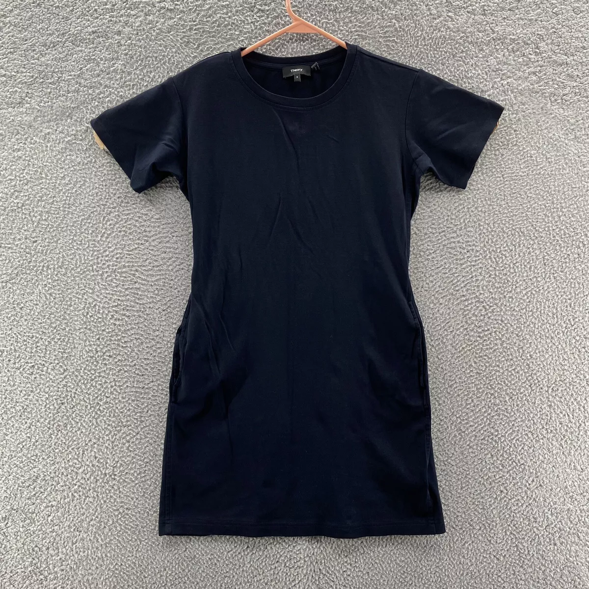 Theory T Shirt Dress Womens Small Cinch Short Sleeve Pockets Blue Pima  Cotton