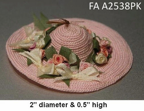 SOMBRERO ROSA DE LUJO PARA DAMA CON FLORES Y LAZOS ESCALA 1:12 CASA DE MUÑECAS MINIATURA - Imagen 1 de 1