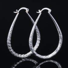Pretty New Silver Plated 1.75" Nicely Textured Oval U-Hoop Hoop Earrings