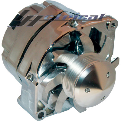 LActrical Chrome 110 Amp One-Wire Alternator - 6 Groove Billet Pulley - For Chevy Hot Rod