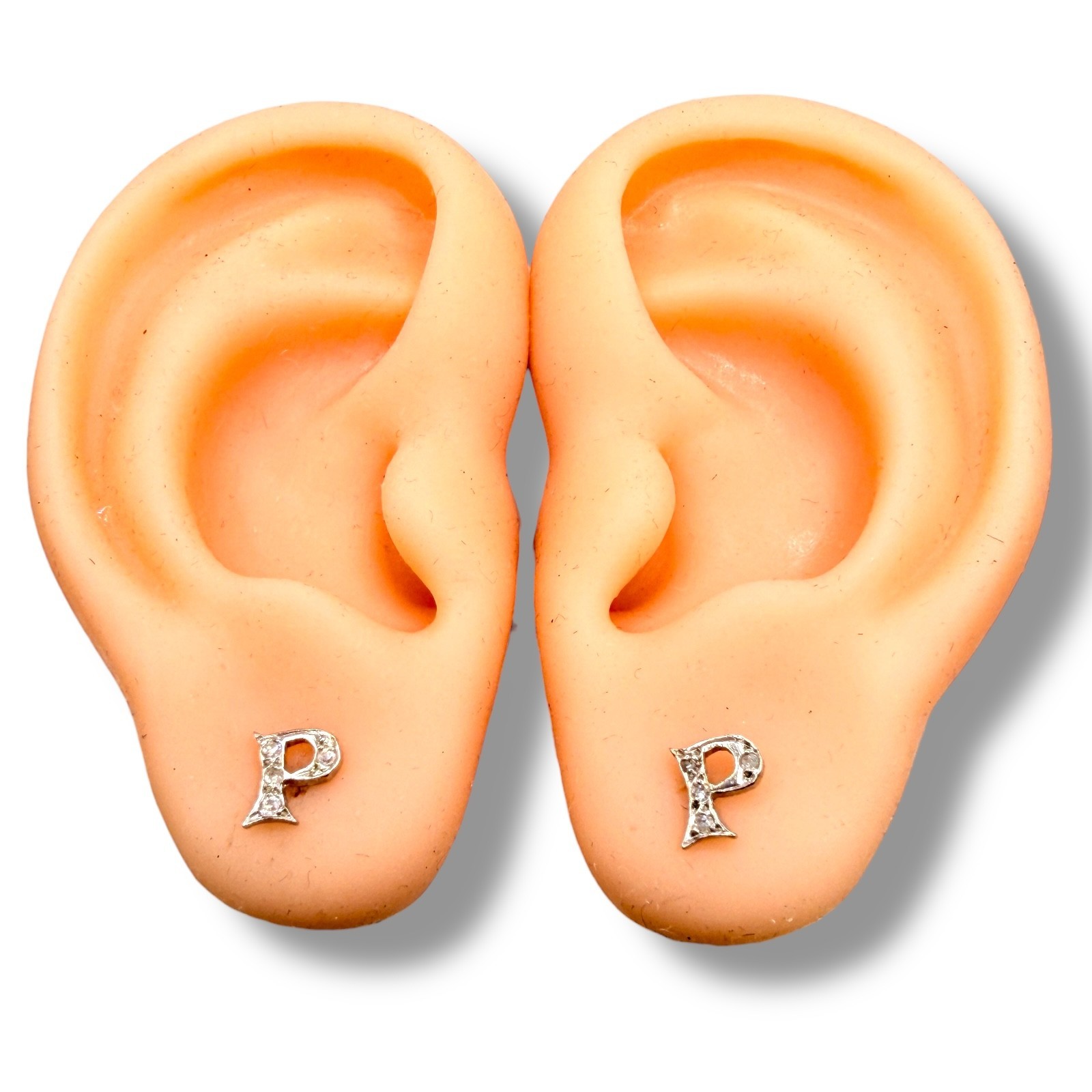 Solid 14k White Gold Initial Letter P Diamond Stu… - image 11