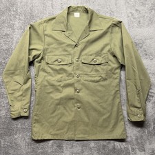 Vintage US Military Shirt Mens 15.5x33 Green OG 507 80s Utility Poly Cotton Dura