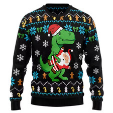Dinosaur Santa Ugly Xmas Sweater Funny T Rex Holiday Knit Pullover Winter Look