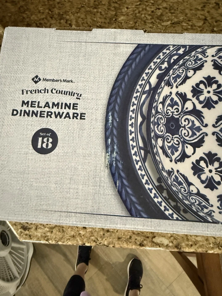 NEW Melamine 18-pc Blue Dinnerware French Country Set Member’s Mark BPA-free - Image 2 of 4