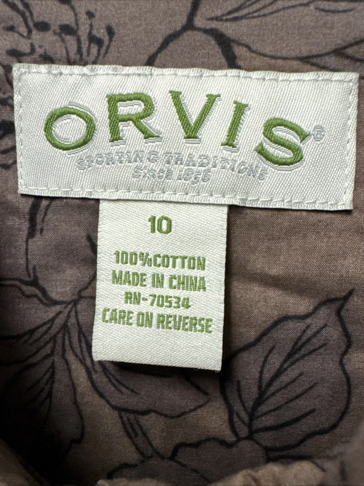 Женская блузка Orvis на пуговицах коричневый цветочный узор размер 10 хлопок - Изображение 4 из 4