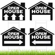 4 PCS Open House Signs For Real Estate 12x16 Inch Double Sided H Stakes