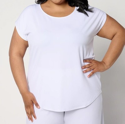 Susan Graver Modern Essentials Size 5X White Liquid Knit Cap-Sleeve Top