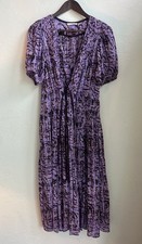 Ulla Johnson Kemala Midi Wrap Dress 2 Puff Sleeve Purple Designer Print S Luxury