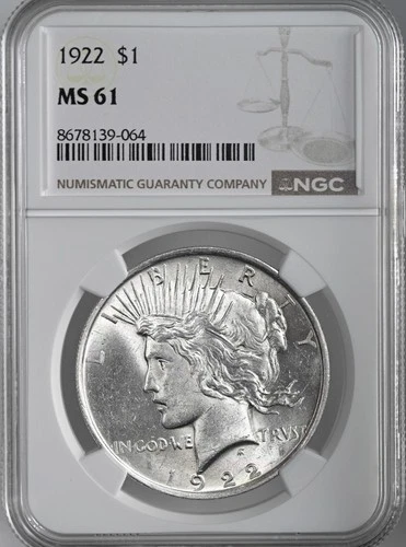 1922-P  $1 PEACE SILVER DOLLAR  "PHILADELPHIA MINT"  NGC MS61 #8678139-064