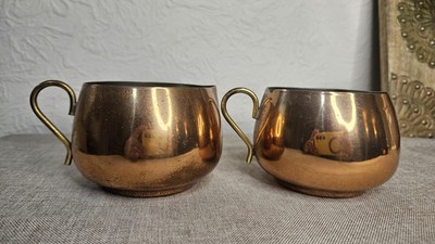Vintage Kupfer kleine Milchkännchen Krüge Französisch Bauernhaus Cottagecore x2