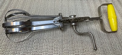 #ad Vintage quot;Blue Whirlquot; Stainless Egg Beater Retro Kitchen with Yellow Handle $4.99