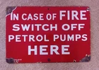 Original vintage Enamel Petrol Pump Fire Switch Sign Not Tin. Automobilia Garage