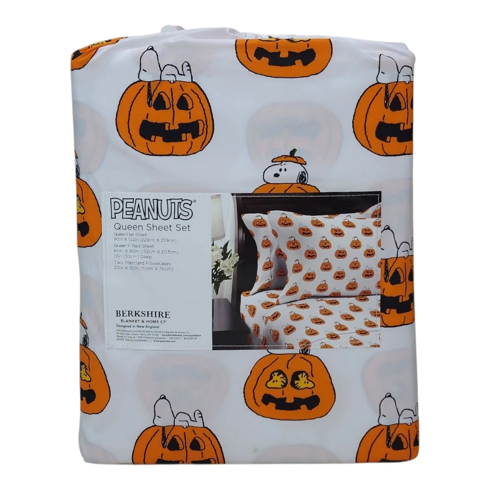 Peanuts Snoopy Queen Sheet Set By Berkshire Pumpkin Halloween Fall - Image 3 of 4
