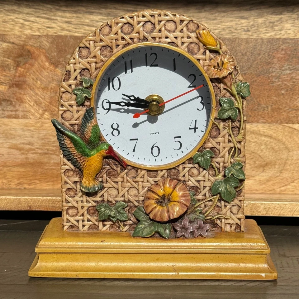 Reloj de Mesa Colibrí Aspecto Ratán Cuarzo Decorativo Decoración del Hogar Foto 2 de 4