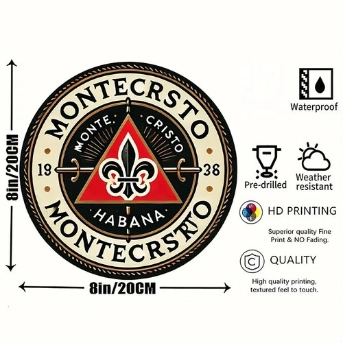 Vintage Montecristo Cigars 8" Round-Classic Red Triangle &Black Tin Metal Signs