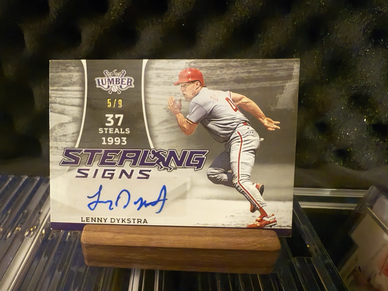 Leaf 2024 Leaf Lumber Stealing Signs Lenny Dykstra Auto Purple /9 #STS-LD1