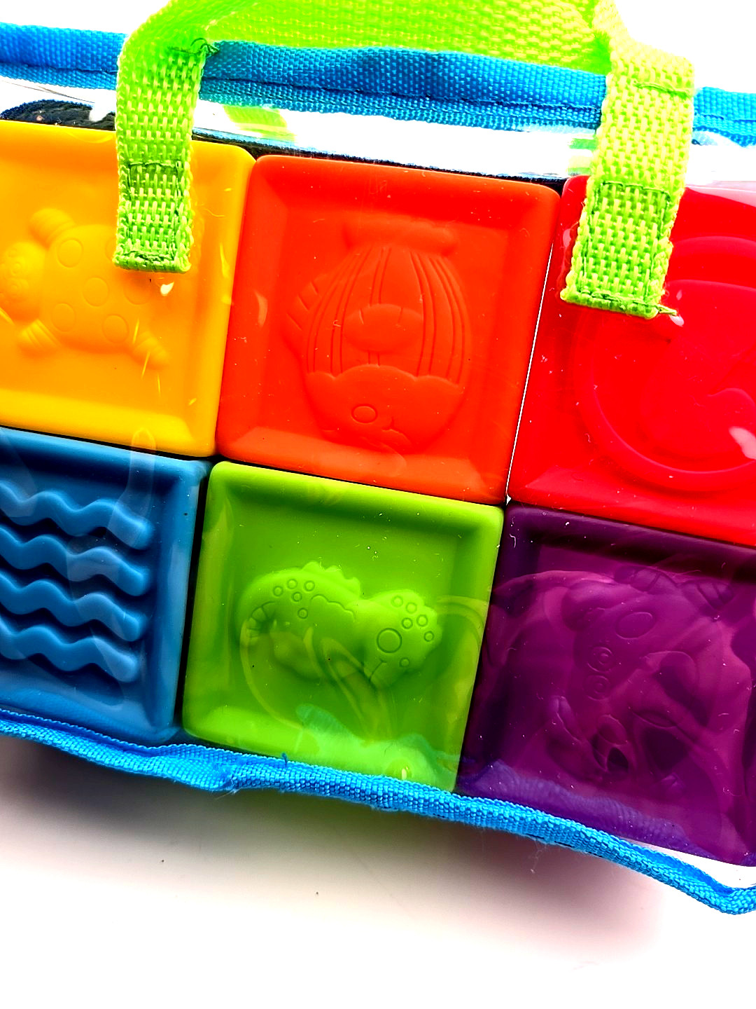 Baby Stacking Blocks Toys Learning Cubes 6pc Rubber Numbers Animals Kids