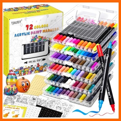 72 Colors Acrylic Paint Markers, Dual Tip Acrylic Paint Pens for Rock Paintin...