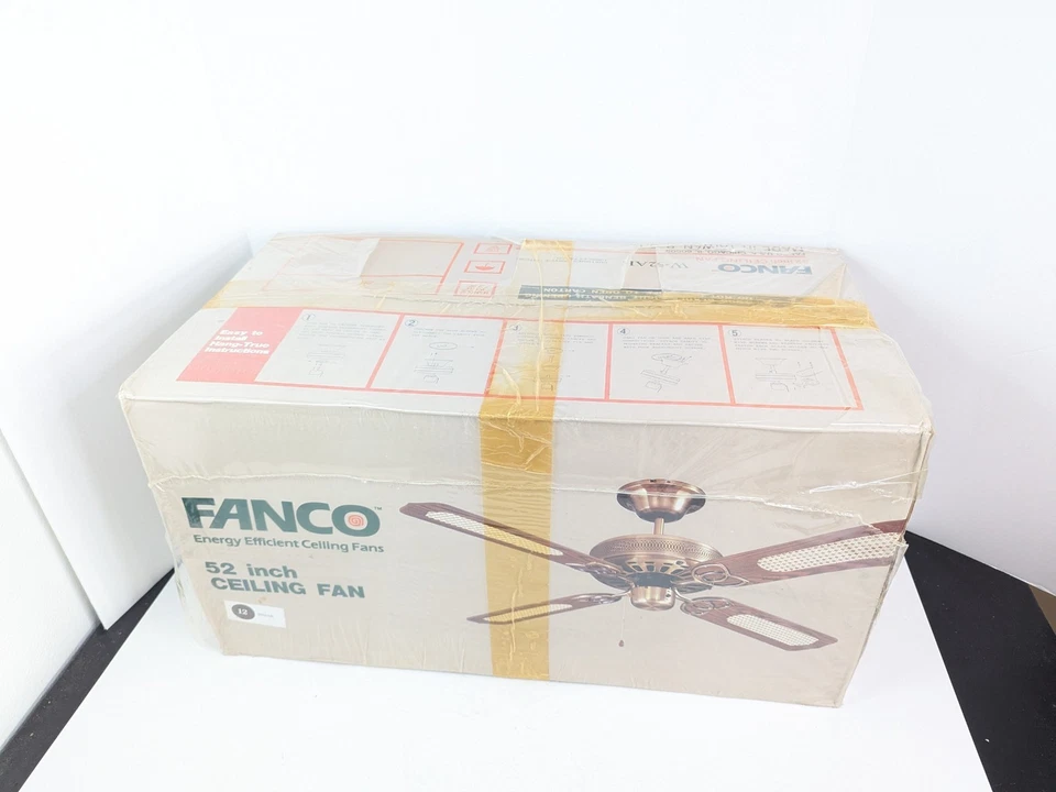 Fanco 1987 52" Ceiling Fan W-52AB Brown Wicker Rattan 80s Movie TV Vintage New - Image 2 of 4