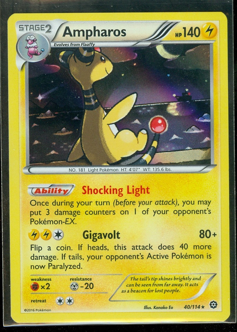 Pokemon AMPHAROS 40/114 - XY Steam Siege - RARE Rev Holo - NEAR MINT/MINT