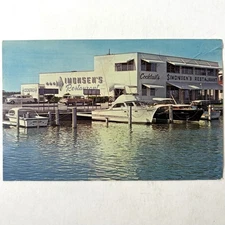 Simonsen's Seafood Restaurant Fort Pierce FL Postcard Scarce View Boat Pier Cars