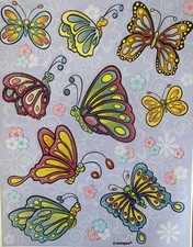 FLUTTERING BUTTERFLIES Stickers 12pc Colorful  Bugs  Wings  Flying  Card Making  