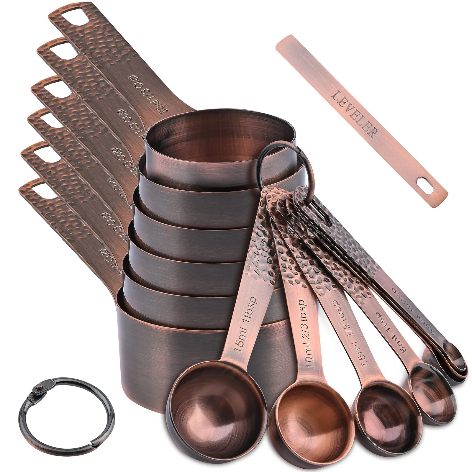 Copper Measuring Cups and Spoons Set, Stainless Steel Copper Plated 6 Metric ...