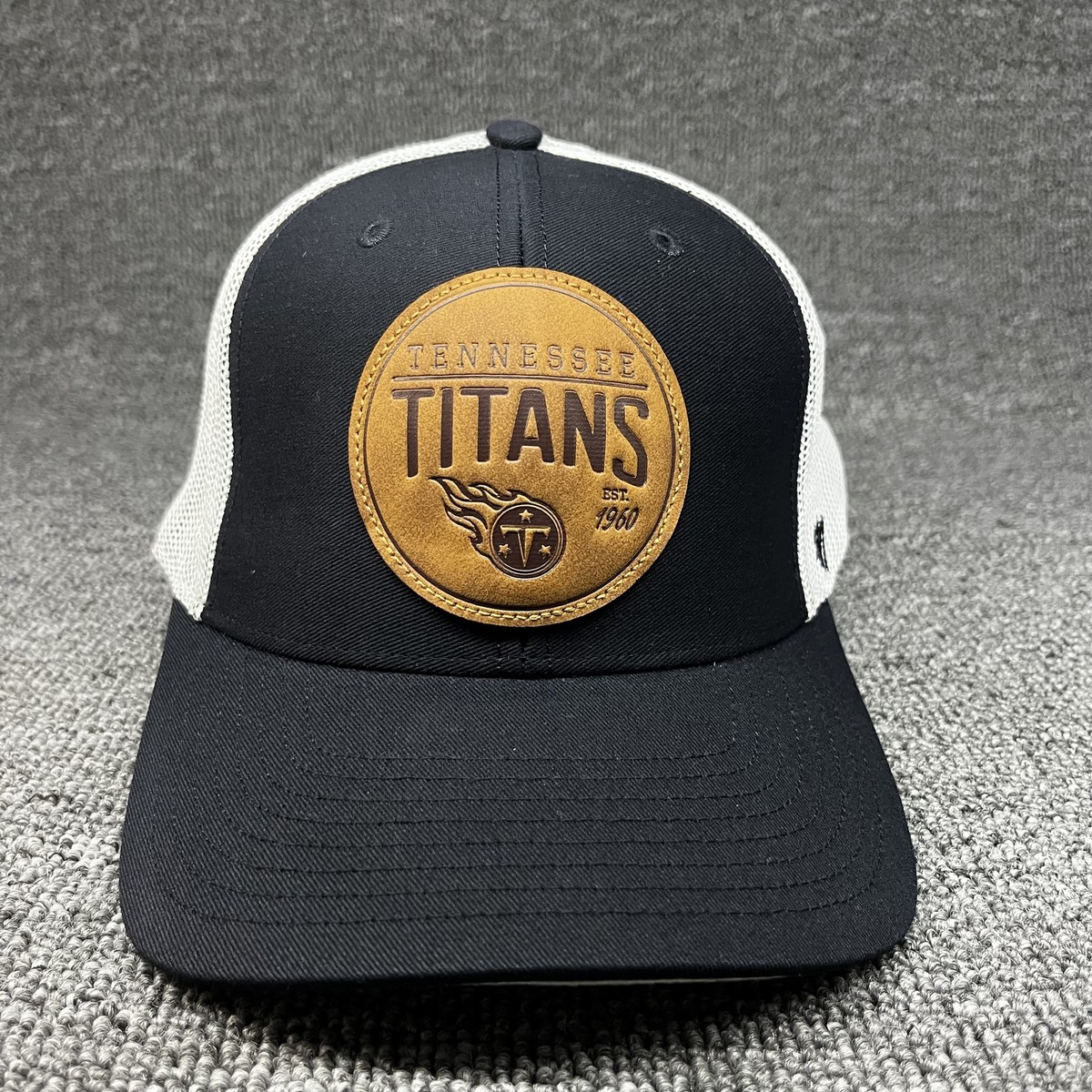 47 Brand Tennessee Titans NFL Trucker Hat Black White Mesh Leather Adjustable