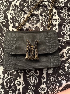 Moschino Baroque M Leather Flap Crossbody Bag Black Brass Chain