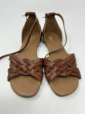 Crown Vintage Seabrylla Cognac Leather Size 8M Woven Sandals  VGUC