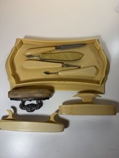 Antique French Ivory Celluloid Vanity Dresser 7 Piece Set Powder Mirror Manicure