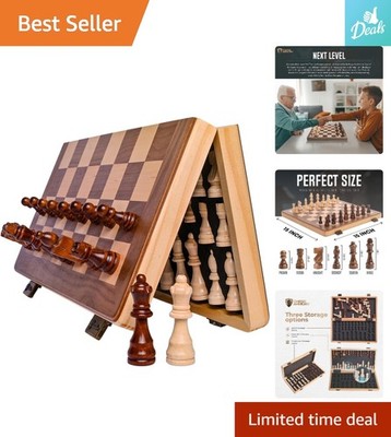 Portable 15-Inch Magnetic Chess Set for Adults & Kids - Includes Extra Queens