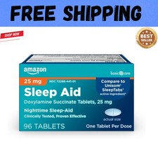 Amazon Basic-Care Sleep Aid, Doxylamine Succinate Tablets, 25mg, 96-Count