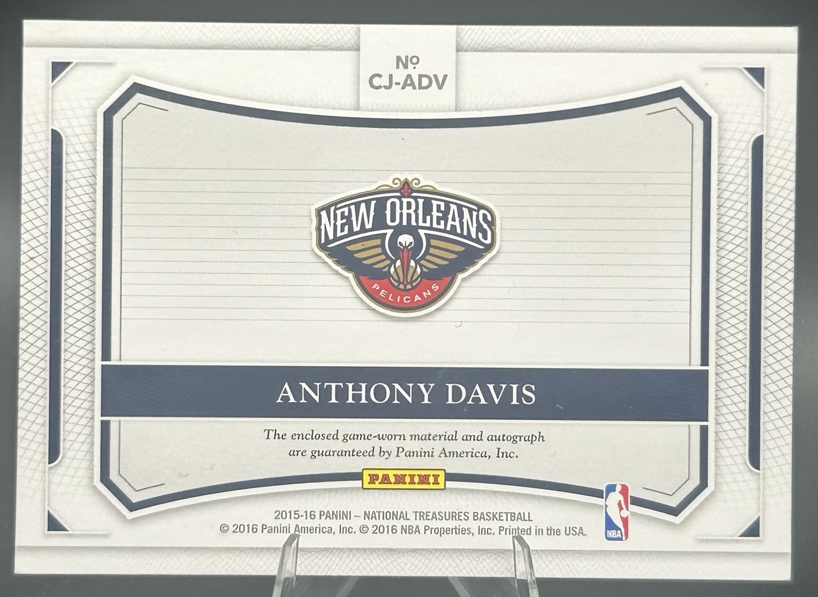 2015-16 Panini National Treasures - Anthony Davis Colossal Patch Auto 21/25 view 2