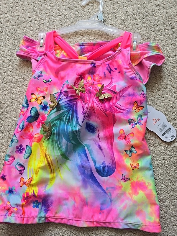 Girls Swim 2 Pc Unicorn Butterflies Flowers Size XL