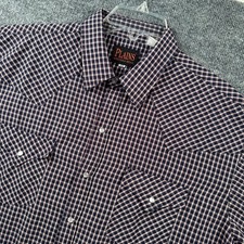Plains Western Wear Mens XL Pearl Snap Shirt Short Sleeve Plaid Navy Red White
