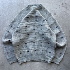 Vintage Ganex Italian Knit Sweater Wool Fisherman Textured Gray Mens M/L