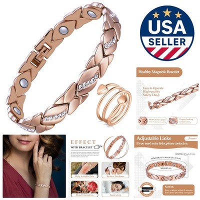 Adjustable Copper Magnetic Bracelet for Women - 99.9% Pure Rose Gold Elegance
