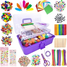 1405 Pcs Kids Craft Supplies Set Pipe Cleaners Pom Poms Feathers DIY Art Box 