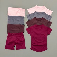 2 Pieces HISTELLO Sports Sets Short Sleeve Seamless Yoga Top Fitness Set Women W