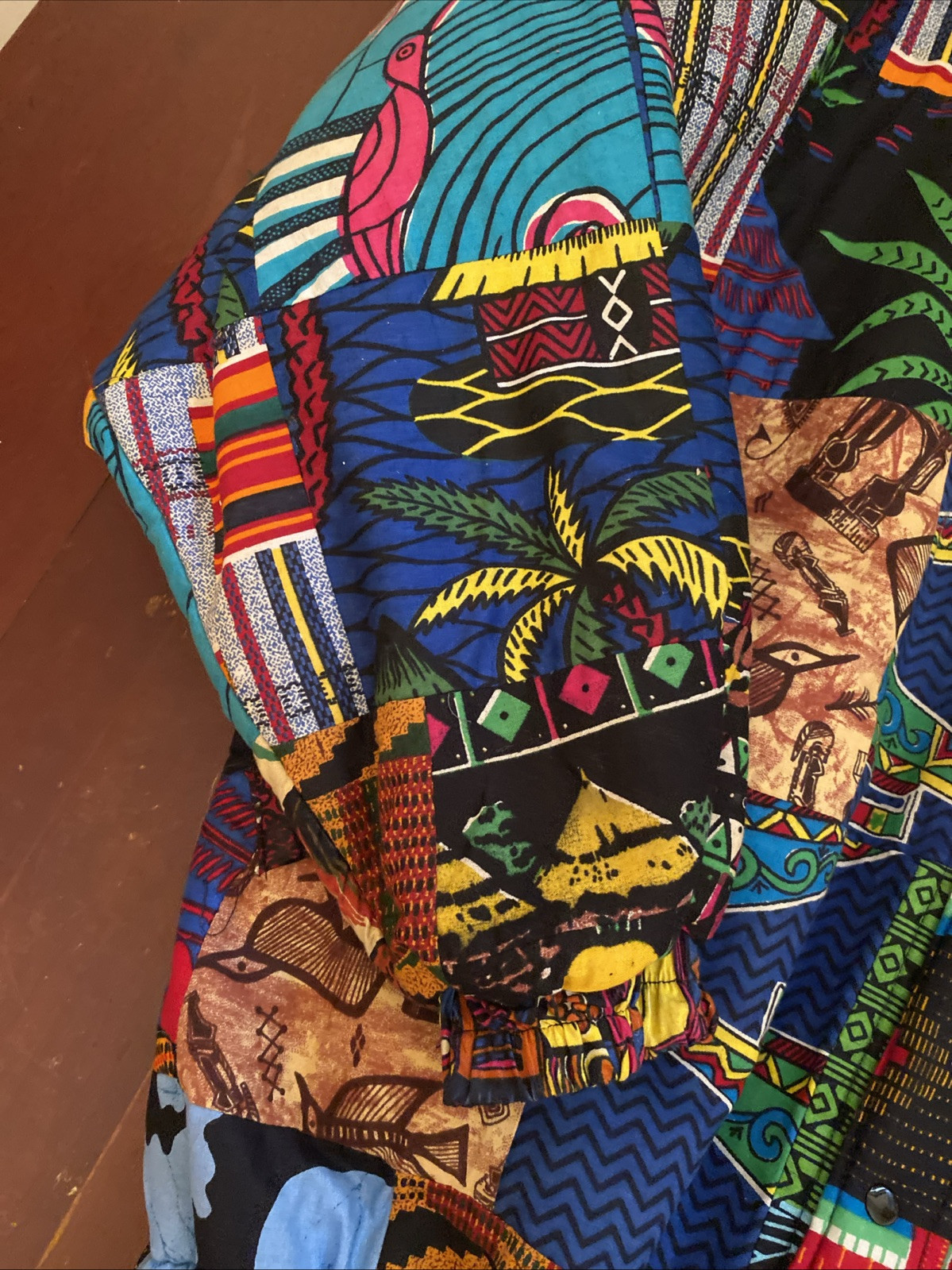 Reversible Patchwork Bomber/Puffer Jacket African… - image 13