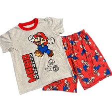 Super Mario Bros Boys Pajama Set Shirt  Shorts Size 6/7 Nintendo Sleepwear