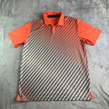 Nike Tour Performance Dri-FIT Striped Polo Shirt Mens Large Orange