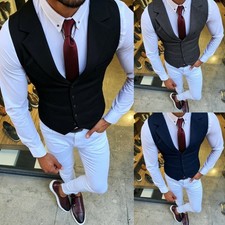 Man Vest Strapless Waistcoat Slim Fit Formal Business Suit Vest Wedding Groom