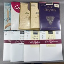 Vtg Size Queen Plus Lot of 9 Hanes Nylon Pantyhose Black, Taupe, Ivory, Suntan