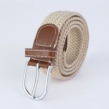 Men Women Canvas Elastic Fabric Woven Casual Stretch Braided Belt beige