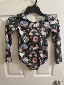  Unicorn Donut, Rainbow, Long Sleeve Girls, Dance, Gymnastics Leotard Size 140  